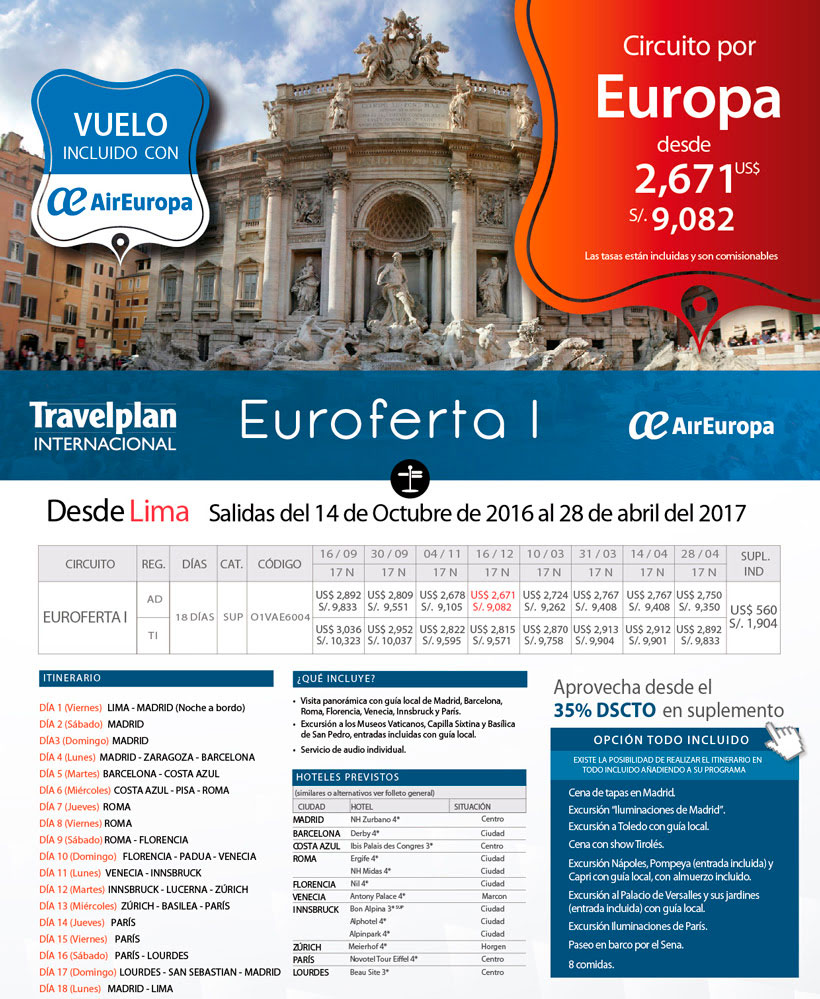 Tour Euroferta desde Lima 2018