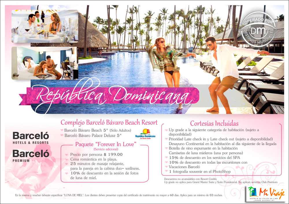 Viajes de Luna de Miel en República Dominicana - Punta Cana con Hoteles Barceló Premium salidas desde Lima Perú